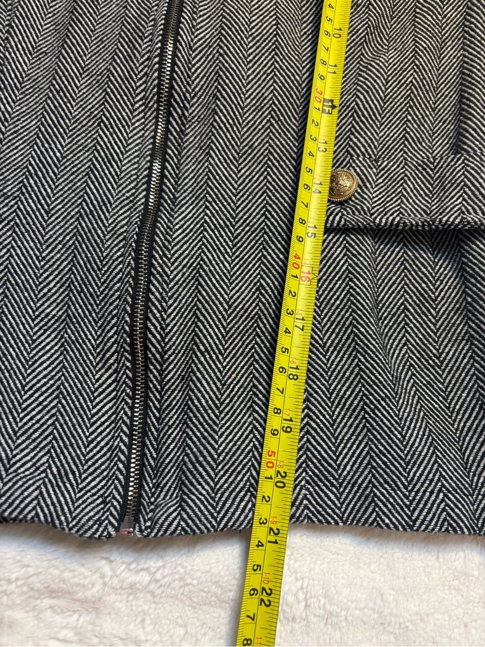 Herringbone Blazer Large SHEIN Black & White Tweed Zip-Front Flap Detail Jacket - Picture 15 of 16